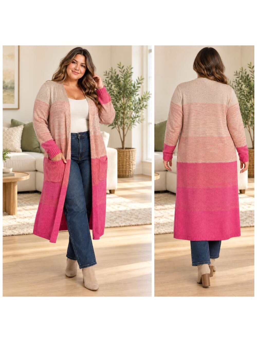 Torrid Size (0) 12 Pink Ombre Maxi Duster Cardigan 100% Cotton Pockets Boho